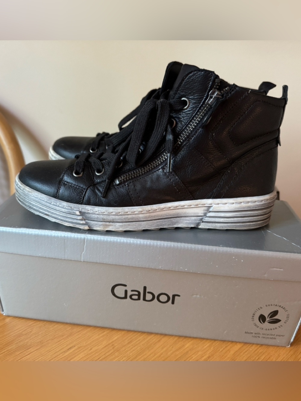 Gabor Black Leather Lace-Up Women's High-Top Boots